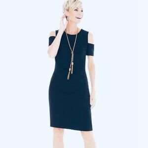 Chico's Ponte Cutout Shoulder Eggplant Navy Knee Dress, Chico's 2 US  L/12 NEW